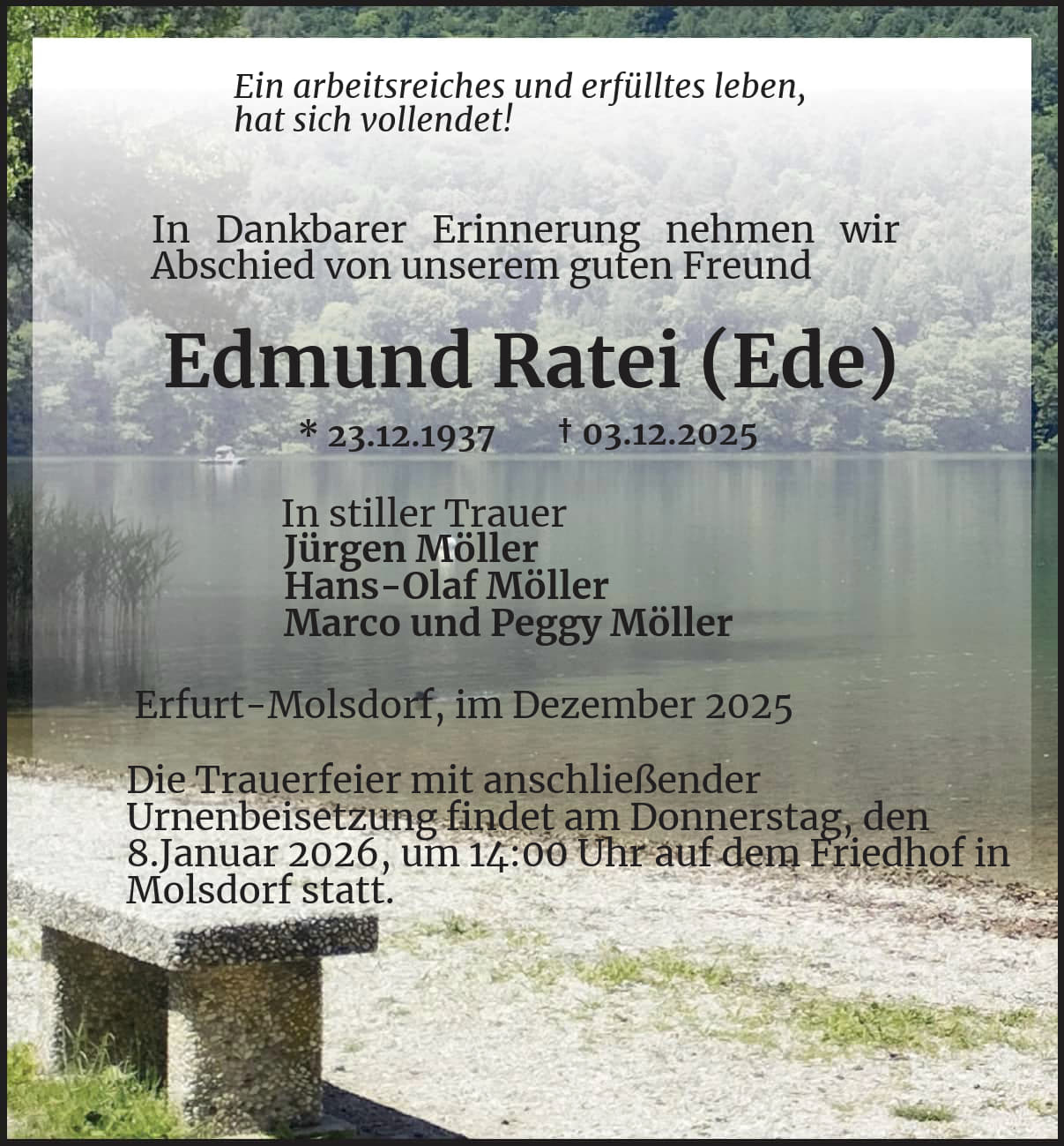 Todesanzeige Edmund Ratei (Ede)